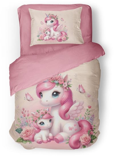 Eleganzzz Kinder Dekbedovertrek Unicorn Glow - Eenhoorn Dekbedovertrek - Pink - 140x200/220cm - Dekbedovertrek Kinderen - Micropercal - Eenpersoons