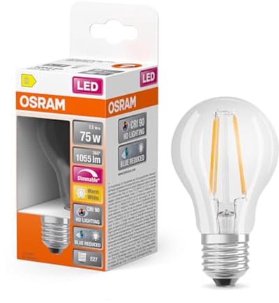 Dimbare LED Lamp met Hoge Kleurweergave, E27 Filament Optiek, Warm Wit (2700K), 1055 Lumen, Vervanger voor 75W Lamp