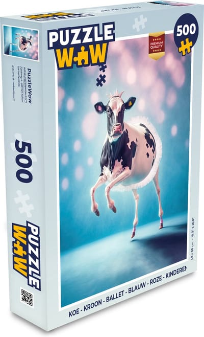 Puzzel Koe - Kroon - Ballet - Blauw - Roze - Kinderen - Legpuzzel - Puzzel 500 stukjes