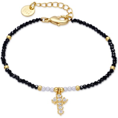 Luxenter Armband van zwart glas met 18-karaats geelgouden afwerking - Nyali