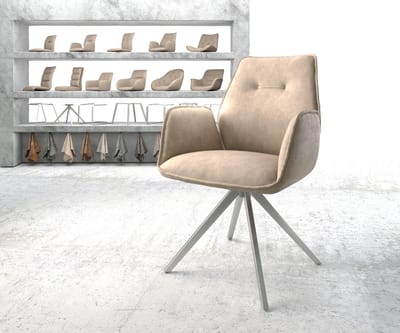 Gestoffeerde-stoel Zoa-Flex kruisframe hoekig roestvrij staal microvelours beige vintage pocketveer kern