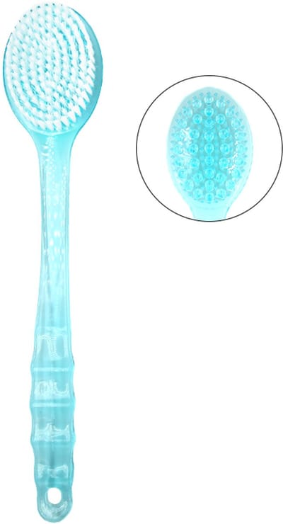Doucheborstel lang - 36cm - Bad- en massageborstel - Rugscrubber - Lichaamsborstel - Kunststof - Blauw - Jonyx