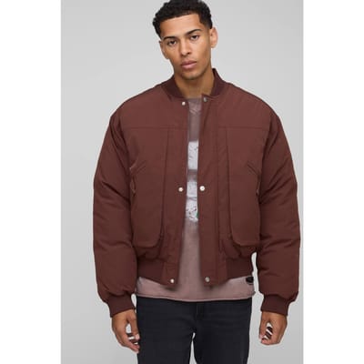 Oversized Bomberjack met naaddetail in gepeacht nylon | Rust | Size XS