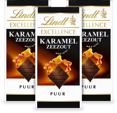 Lindt EXCELLENCE Chocolade Reep Puur - Karamel Zeezout Pure Chocolade 100g - 3-pack
