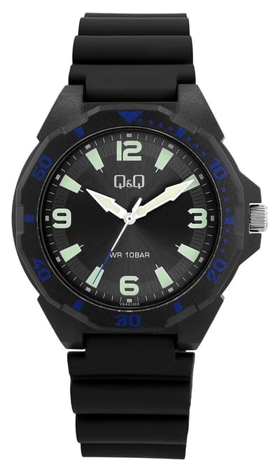 Q&Q VS44J008Y - Horloge - Sport - Analoog - Heren - Mannen - Plastic band - Rond - Cijfers - Kunststof - Zwart - Groen - 10 ATM
