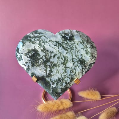 XL Edelsteen Druzy Mosagaat Hart op Metalen Standaard – #129 470gram