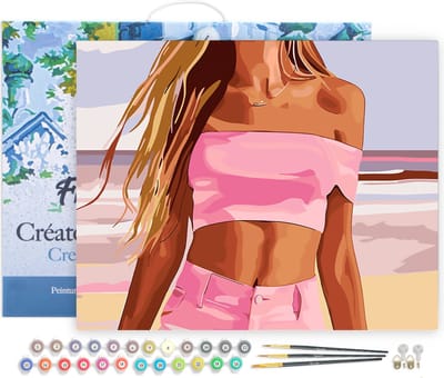 Figured'Art Schilderen op Nummer Volwassenen met lijst Zee, zand en stijl- Handwerk acrylverf Kit DIY Compleet - 40x50cm Canvas al ingelijst
