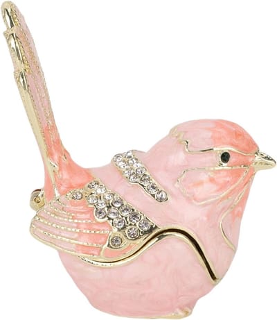 Elegante Hinged Bird Trinket Box met Kristallen Inleg en Zinklegering voor Sieradenverzamelaars en Kamerversiering
