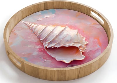 Dienblad rond 40x40 cm - Schootdienblad hout - Schelp - Pastel - Pink - Borrelplank rechthoek - Plateau houten dienbladen