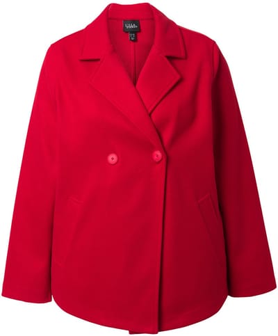 Ulla Popken - Dames - Caban jas van fleece A-lijn reverskraag lange mouwen - Salsa - Maat 46+