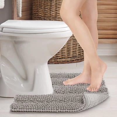 Antislip Toiletmat - Absorberend en Wasbaar Microvezel Chenille Badmat - U-vorm 51 x 51 cm (Lichtgrijs)