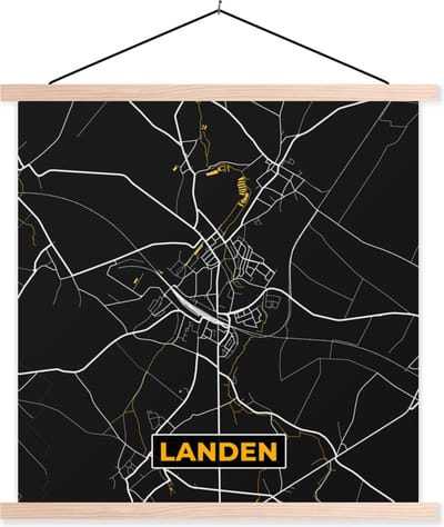 Posterhanger incl. Poster 40x40 cm - Schoolplaat - Kaart - Plattegrond - Landen - Goud - Stadskaart - Textielposter - Blanke latten - Stadskaart