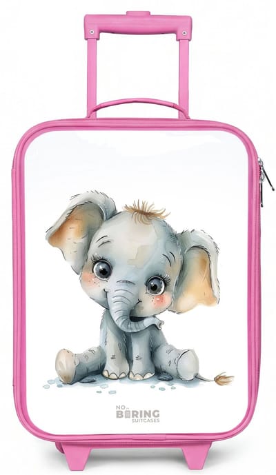 NoBoringSuitcases.com® - Kinderkoffer roze - Kindertrolley meisje - Baby olifant - Koffer kind lichtgewicht - Reiskoffer trolley voor kinderen - Koffertje met lichtgevende wieltjes - Rolkoffer