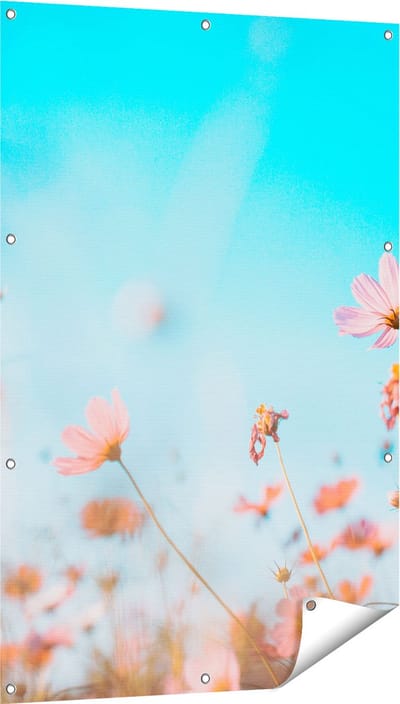 Gards Tuinposter Paarse Kosmos Bloemen - 80x120 cm - Tuindoek - Tuindecoratie - Wanddecoratie buiten - Tuinschilderij