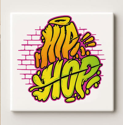 Hip Hop Graffiti Tegel – Levendige 15x15 cm Keramische Muurdecoratie | Streetstyle Urban Decor Cadeau voor Muziek- en Kunstliefhebbers