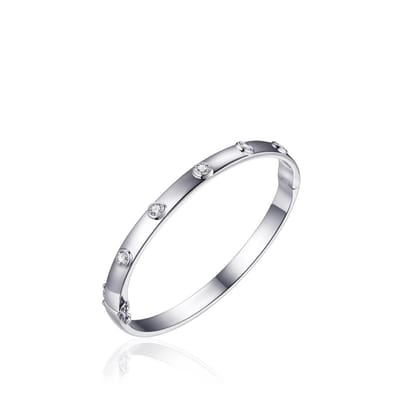 Jewels Inc. - Armband - Bangle Massief met Scharnier gezet met 5x Zirkonia in Gladomzetting - 6mm Breed - Maat 60 - Gerhodineerd Zilver 925