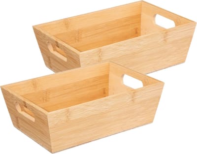5Five Broodmand Classic Backery - 2x stuks - Bamboe - rechthoekig - houtkleur - 23 x 16 x 7 cm