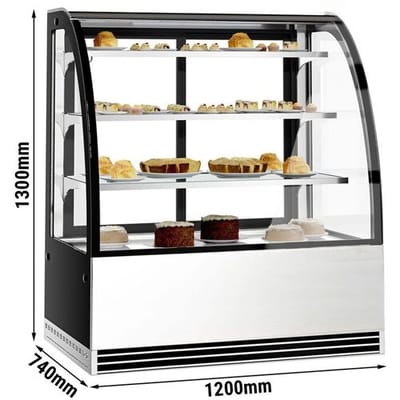 GGM Gastro Kühl- & Kuchenvitrine - 1200mm - Doppelverglasung - mit 3 Ablagen Zilver / Zwart