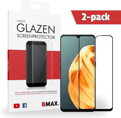 2-pack BMAX geschikt voor OPPO A91 Screenprotector Full Cover / Gehard glas / Beschermglas / Tempered Glass / Glasplaatje / Telefoonbescherming / Plexiglas scherm / Plexiglas - Zwart