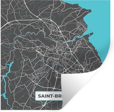 Muurstickers - Sticker Folie - Saint-Brieuc - Frankrijk - Stadskaart - Kaart - Plattegrond - 100x100 cm - Plakfolie - Muurstickers Kinderkamer - Zelfklevend Behang XXL - Zelfklevend behangpapier - Stickerfolie
