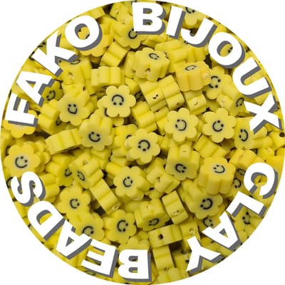 Fako Bijoux - 1000 Klei Kralen Bloem Smiley / Emoji Geel - Polymeer Kralen - Figuurkralen - Kleikralen - 10mm - 1000 Stuks - Bulk