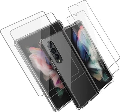2x Screenprotector + Hoesje geschikt voor Samsung Galaxy Z Fold 5 - Beschermglas Folie – Shock Proof Cover Transparant