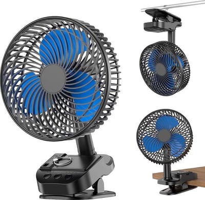4-in-1 USB-ventilator, 8 inch clip Ventilator, oplaadbare tafelventilator, 5 snelheden, automatische rotatie, 3 tijdinstellingen, met clip en haak voor thuis, kantoor