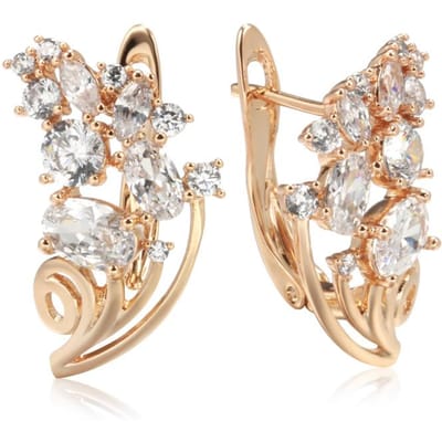 Boucles d'oreilles en Zircon Naturel Mode pour Femmes Couleur Or Rose Boucles d'oreilles Fleur Symétrie de Banquet Bijoux Statement Cadeau en Cristal white