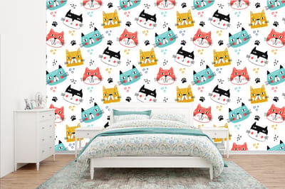 Behang - Fotobehang Jongens - Patronen - Katten - Breedte 385 cm x hoogte 240 cm