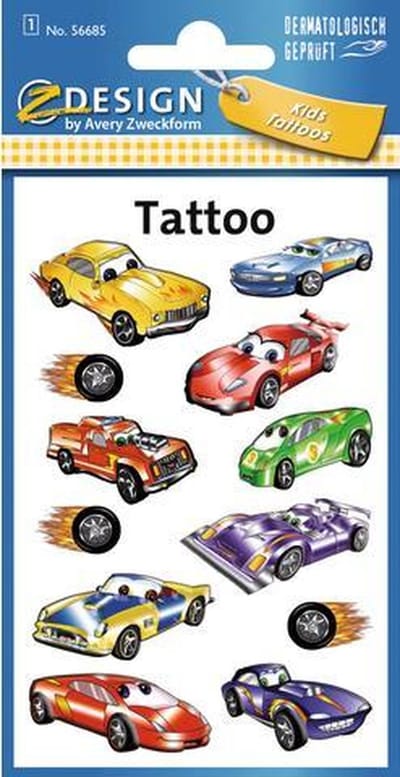 Avery Tattoo etiket Z-design Kids - pakje a 1 vel auto's