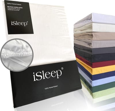 iSleep Perkal Hoeslaken - 100% Perkal Katoen - Hoge Hoek - Rondom Elastiek - Eenpersoons - 80x200 cm - Wit