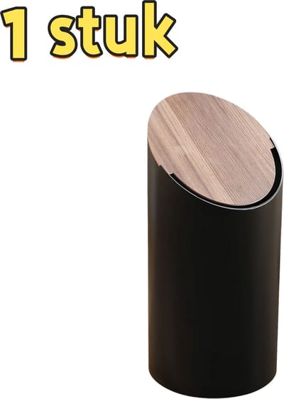 1 stuk - Prullenbak - Prullenbak voor de woonkamer - Hotelmodel met veermechanisme en klapdeksel - Opbergemmer - Met drukring - Geschikt voor badkamer, woonkamer en slaapkamer - 20*20*41,5 cm - Zwart