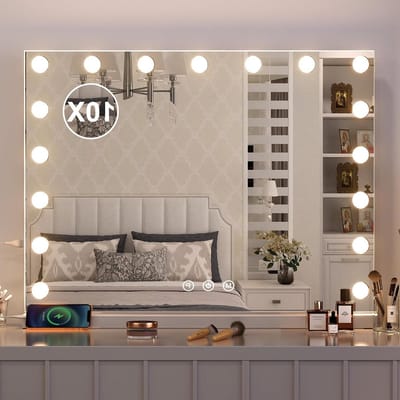 Hollywood Spiegel met Verlichting en USB-aansluiting 10x Vergroting - 60x52.5 cm make up tafel