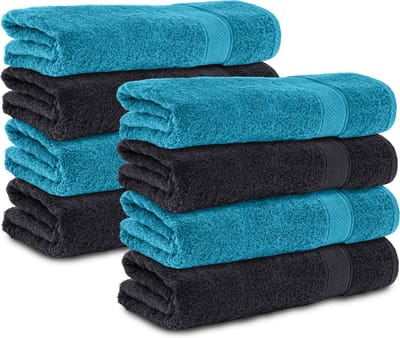Komfortec 8x Handdoek 70x140 - 100% Katoen – Handdoekenset - Zacht - Zwart-Turquoise