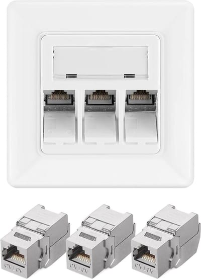 Keystone Adapters Set - Netwerk Aansluiting - Internet Aanleggen - Afgeschermde Metalen Behuizing - 3 Poorts - Zilver