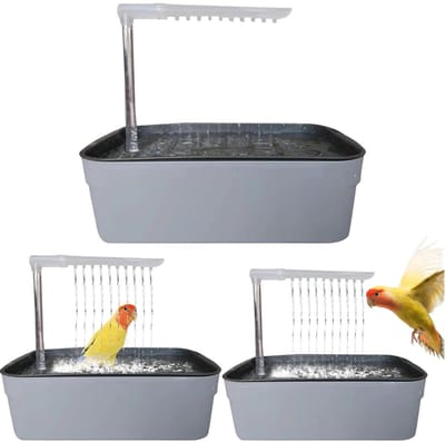 1 stuk - Papegaaienbad - Automatisch vogelbad voor kooivogels - Kleine regendoucheset - Elektrisch slecht - Geschikt voor grasparkieten - Vogeldouchefontein met waterpomp - kaketoes en valkparkieten (grijs)