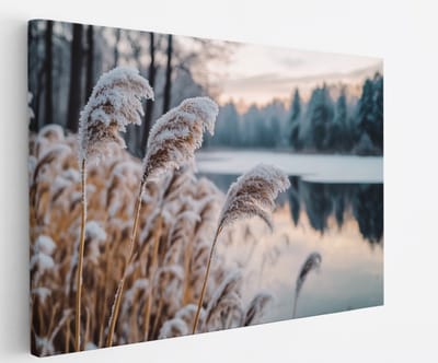 Saammp Canvas Schilderij - Natuur - Bevroren riet - landschap - 45x30 - Foto op canvas - Wanddecoratie - Muurdecoratie Woonkamer - Slaapkamer decoratie - Canvas Print