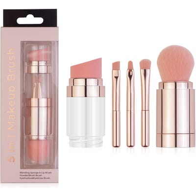 5 in 1 draagbare intrekbare make-upborstels voor foundation, wenkbrauwen, lippen, oogschaduw, losse poeder, cosmetische set, make-upborstelgereedschappen