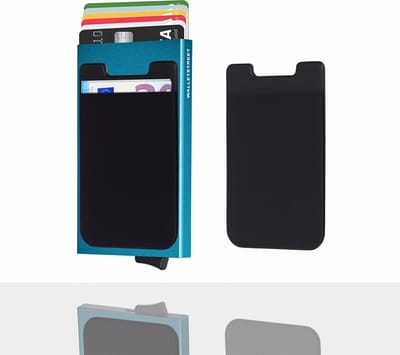 Walletstreet Uitschuifbare Pasjeshouder Slim-Fit Plus Collection Aluminium Creditcardholder/Card Protector Anti-Skim/ RFID 7 Pasjes Met Plakwallet – Voor Mannen & Vrouwen -Kerstcadeau Ideale Geschenk- Blauw/Blue