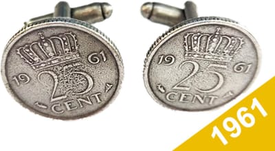 Manchetknopen Kwartje 1961 Verzilverd - Uniek en Stijlvol Sieraad met Jaartal - Cadeau Geboortejaar - Alle Jaartallen Beschikbaar - Doorsnede 1,8 cm