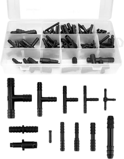 113-delige Slangconnector Set - 12 maten T-stuk, rechte stukken en reducer - Geschikt voor ruitensproeiers, tuinslangen en irrigatiesystemen
