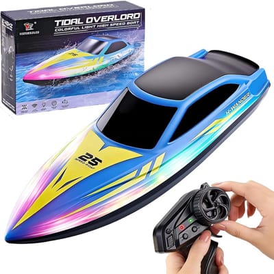 OBEST 2.4GHz Remote Controlled Boat for Kids, RC Boat with LED Lighting, Watet for Pools and Lakes, Gift for Boys