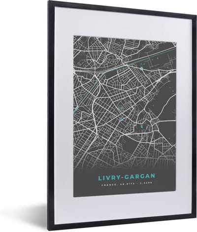 Fotolijst incl. Poster - Livry-Gargan - Frankrijk - Plattegrond - Kaart - Stadskaart - 30x40 cm - Posterlijst