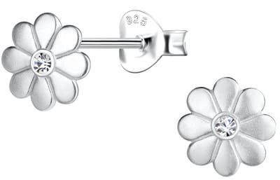 Joy|S - Zilveren bloem oorbellen - 7 mm - madelief met een kristalletje - sterling zilver 925