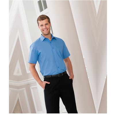 Russell Collectie Heren Korte Mouwen Poly-Katoen Easy Care Poplin Shirt (Bedrijfsblauw)