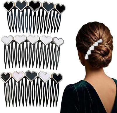 Haarkammen Hartvorm - Acryl Kamset - Haar Styling - Romantisch Design - 3 Stuks - Zwart Wit