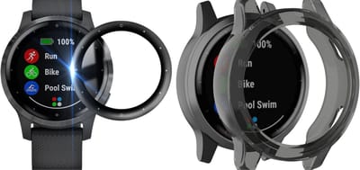 Strap-it TPU Case (Zwart) + Screenprotector (Glas) - Geschikt voor Vivoactive 4 - Schokbestendige beschermhoes - Krasbestendige schermbeschermer - Duurzame bescherming tegen stoten & krassen