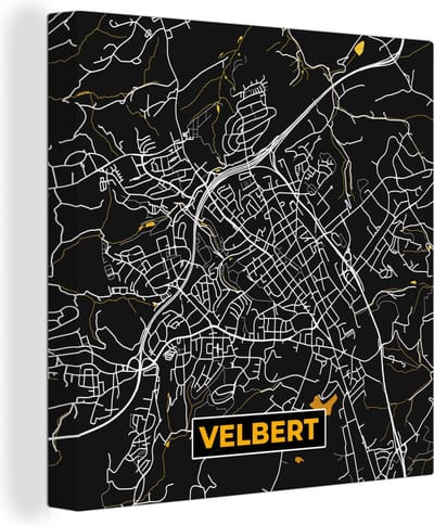 Canvas Schilderij Velbert - Goud - Stadskaart - Plattegrond - Kaart - Duitsland - 20x20 cm - Wanddecoratie