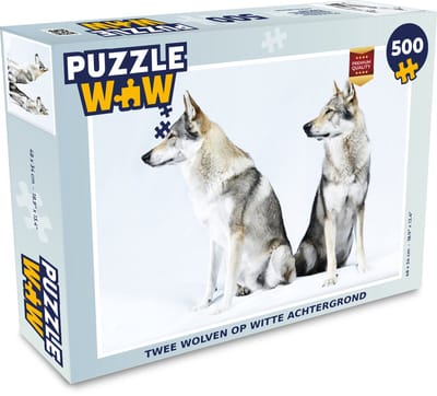 Puzzel Twee wolven op witte achtergrond - Legpuzzel - Puzzel 500 stukjes