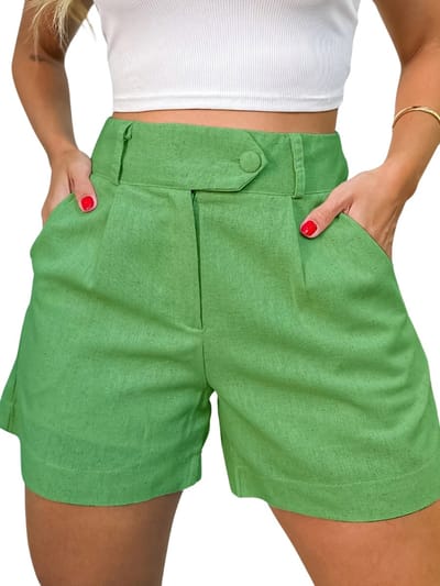 Livano Korte Broek Dames - Spijkerbroek - met Zakken - Volwassenen - Jongens - Shorts - Lichtgroen - Maat XS